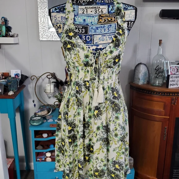 slim fit dress slacks Free People 'Melanie' Floral Print Fit & Flare Dress Night Combo 0